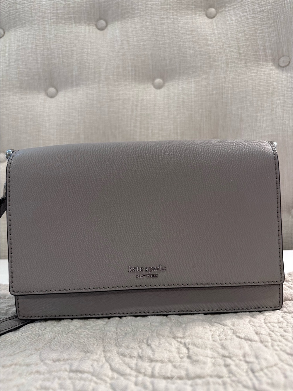 kate spade ♠️ Gray Leather Crossbody with Silver Chain